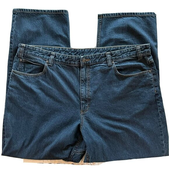 Duluth Trading Co Mens  Dark Wash Denim Heavy Cotton Workwear Blue Jeans-44”x32” - Picture 1 of 12